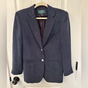 Lauren Ralph Lauren Navy Blue Pinstripe 100% Silk Blazer 10P